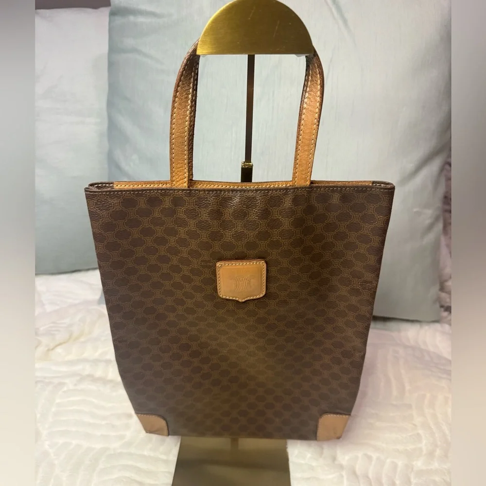Celine Macadam Coated Canvas Tote Bag w/ Leather Trim – Vintage - Picture 2 of 9